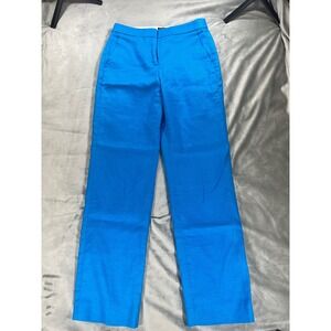 J Crew Kate Straight Leg Lined Pant Size 4T Bright Blue Linen Blend Career